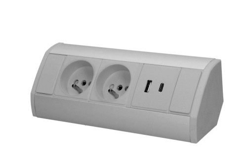 Gniazdo meblowe 2x230V P+Z 2xUSB szaro srebrne