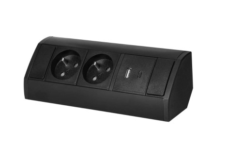 Gniazdo meblowe 2x230V P+Z 2xUSB czarne