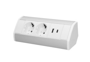 Gniazdo meblowe schuko 2x230V P+Z 2xUSB biało srebrne