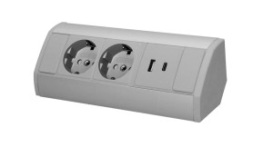 Gniazdo meblowe schuko 2x230V P+Z 2xUSB szaro srebrne