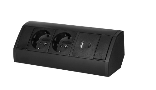 Gniazdo meblowe schuko 2x230V P+Z 2xUSB czarne
