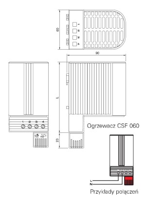 Ogrzewacz z wbudowanym termostatem do rozdzielni i szaf sterowniczych CSF 060 100W - BEZPOL