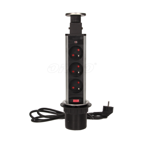 Gniazdo meblowe ⌀6cm 3x250V AC wysuwane z blatu z przewodem 1,8m